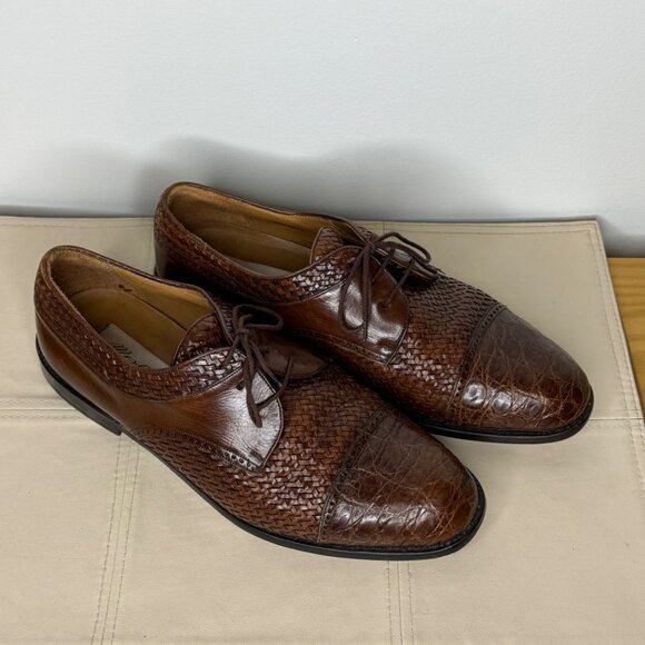 Mezlan Mens Dress Shoes Woven Leather Genuine Crocodile Croc Brown Size 11 W main image 5
